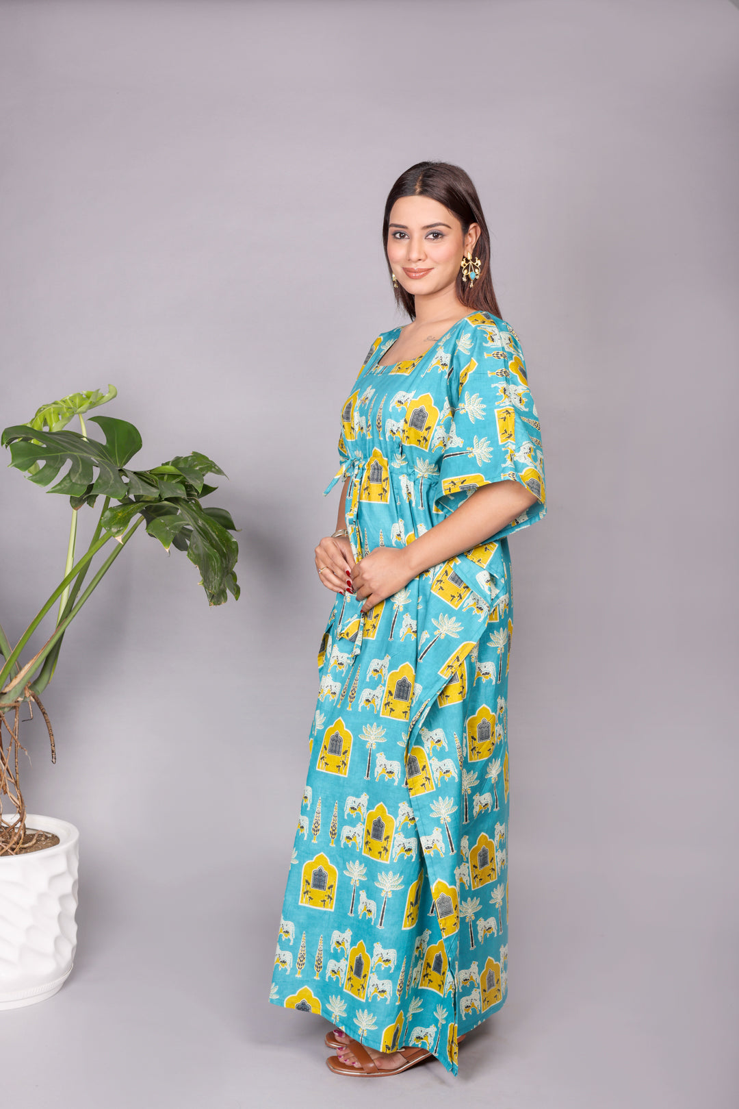 Blue Maternity Kaftan and Teal Floral Newborn Jabla Combo