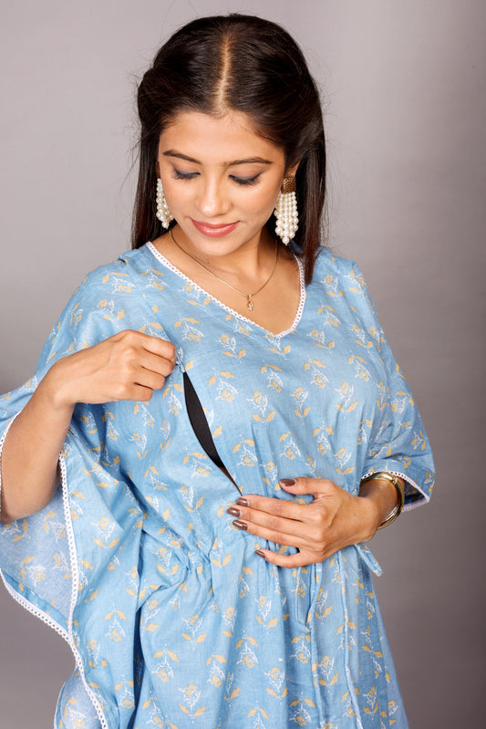 Maternity Kaftan and Newborn Jabla Combo in Blue Floral