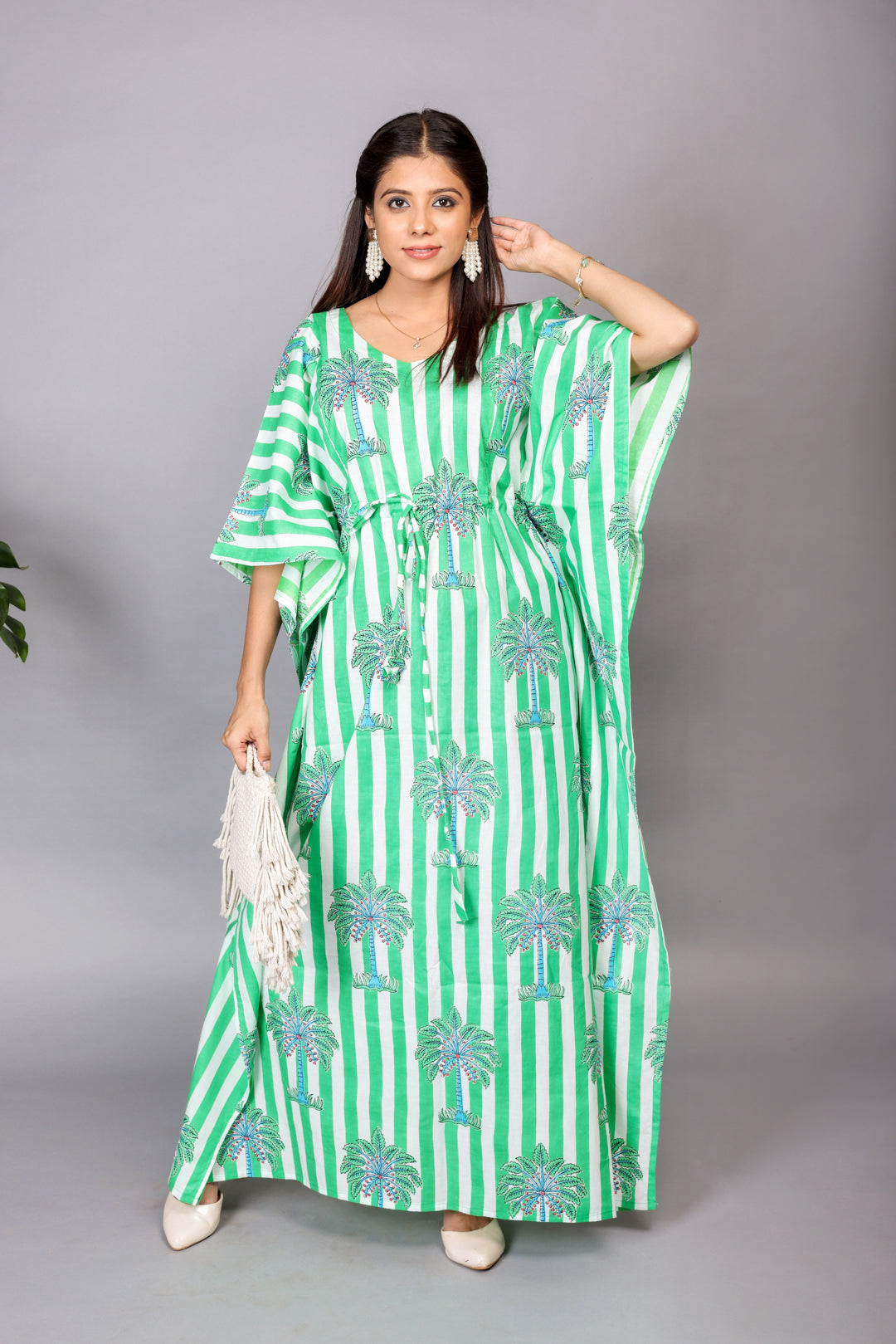 Turquoise Maternity Kaftan and Green Stripe Newborn Combo