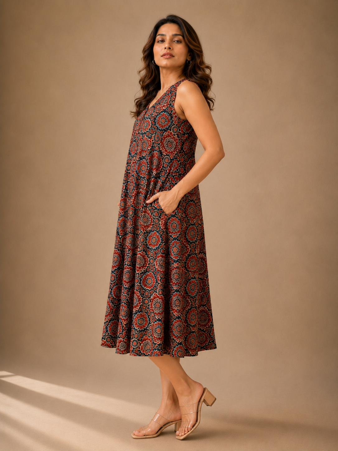 Indigo Rust Floral Midi Dress