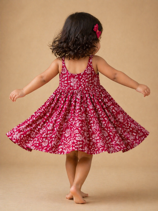 Crimson Bloom Twirl Dress ❤️