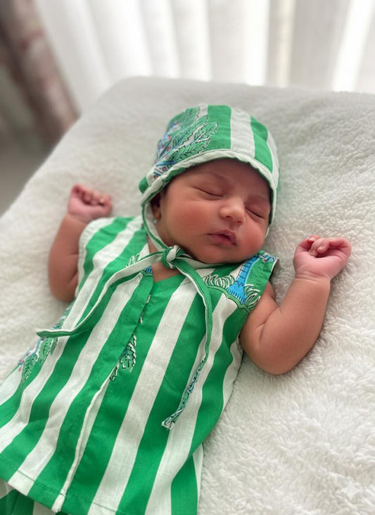 Turquoise Maternity Kaftan and Green Stripe Newborn Combo