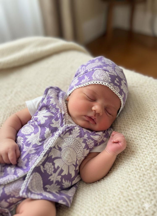 Matching Lavender Maternity Kurti and Newborn Jabla Combo