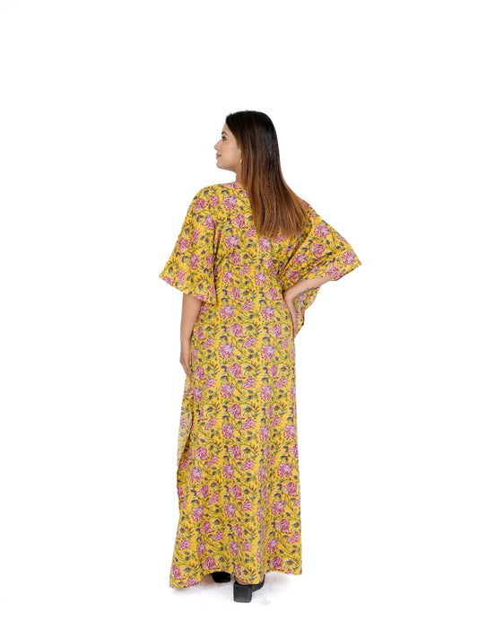 Sunshine Yellow – Floral Cotton Maternity & Feeding Dress