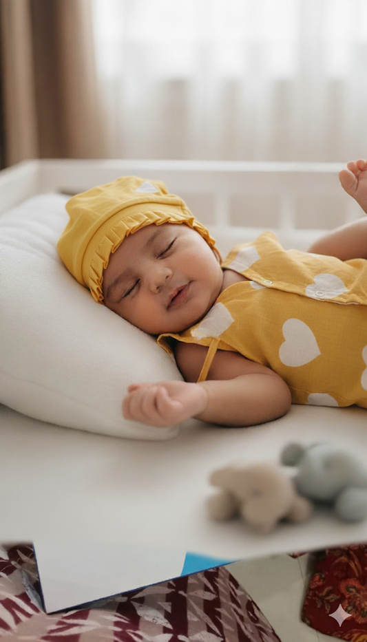 Yellow Heart Print Baby Romper and Bonnet