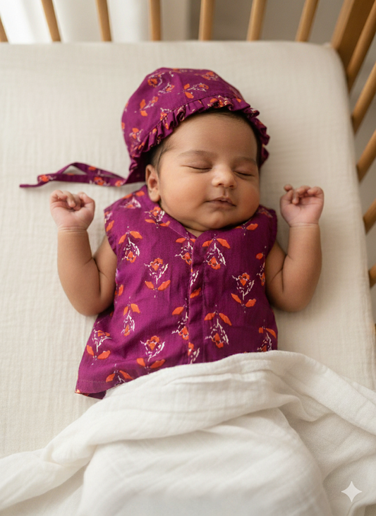 Pink Nursing Kaftan & Royal Magenta Baby Outfit