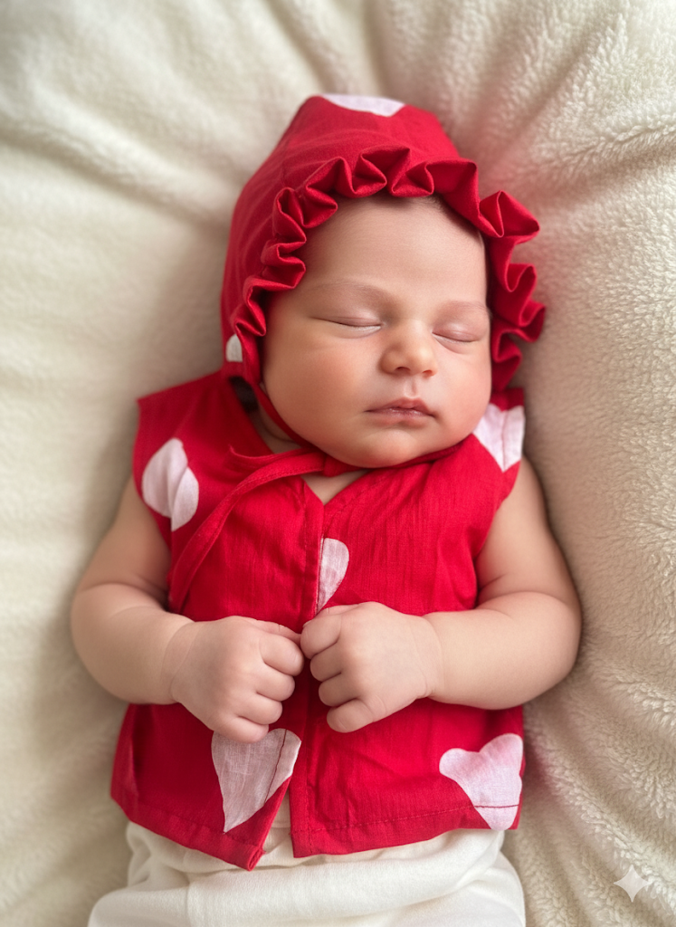Blooming Red Kaftan & Red Heart Baby Outfit