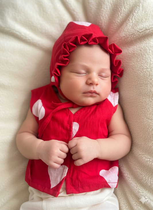 Blooming Red Kaftan & Red Heart Baby Outfit