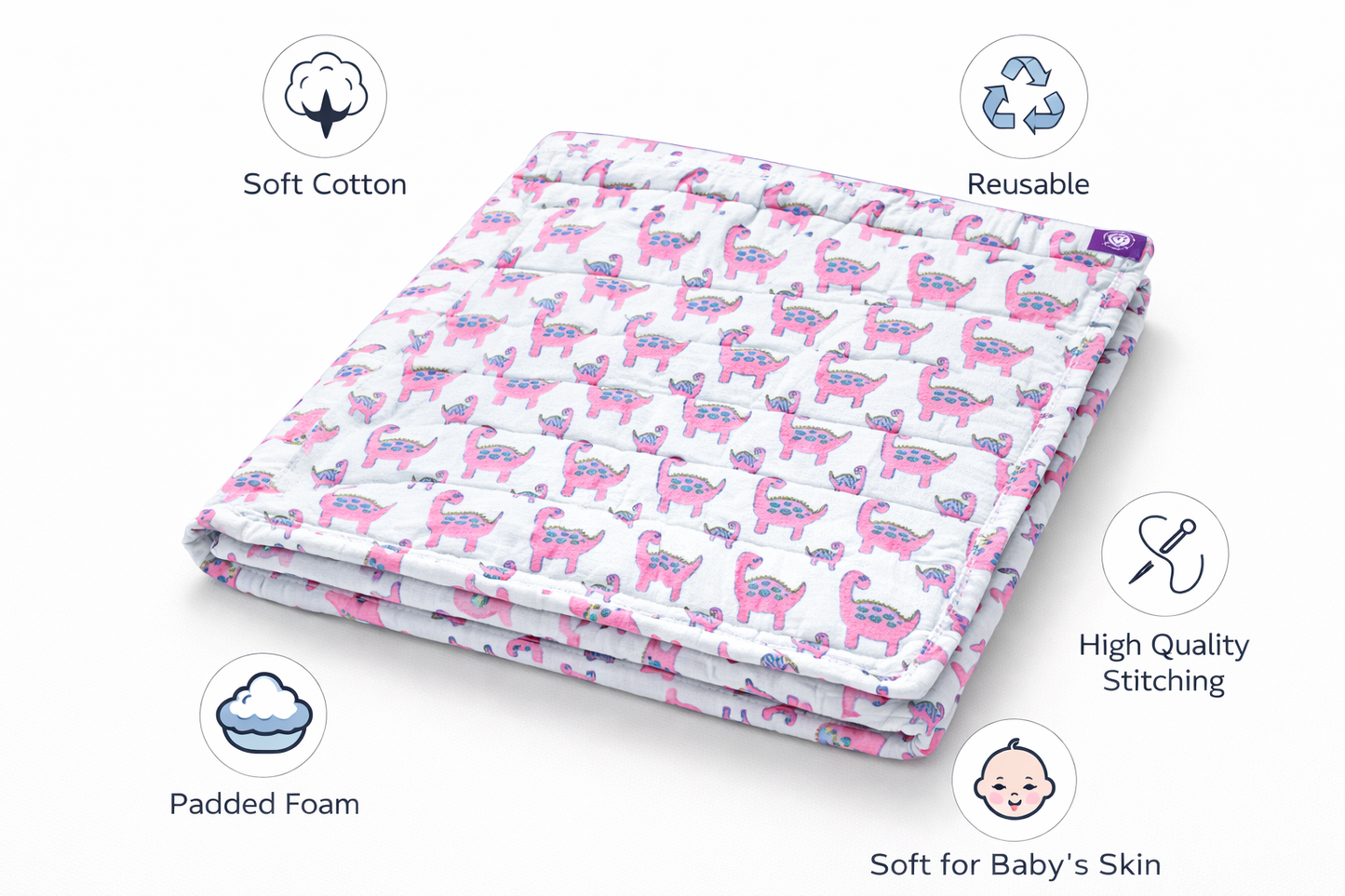 Baby Nappy Changing Mat – Pink Dino Print