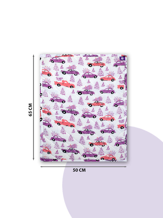 Cotton Baby Nappy Changing Mat Combo β Pack of 3 (Lavender Peach Car + Teal Yellow Car + Pink Dino)