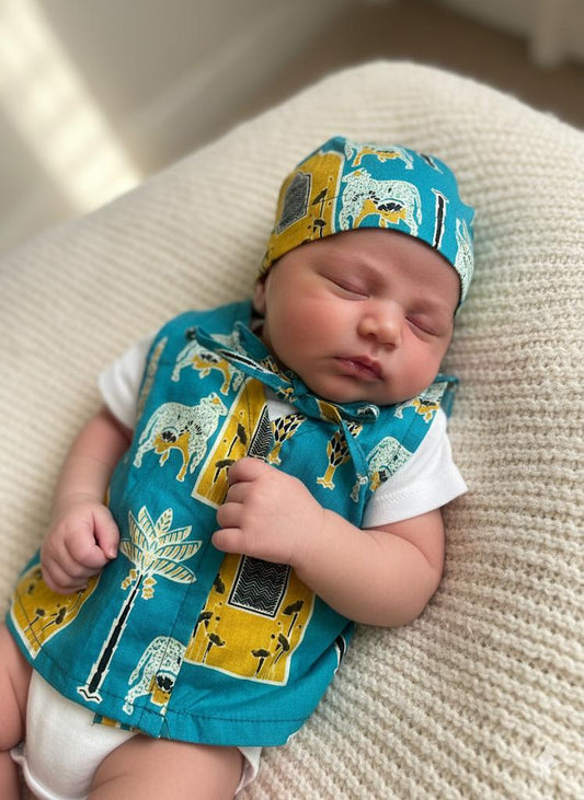 Blue Maternity Kaftan and Teal Floral Newborn Jabla Combo