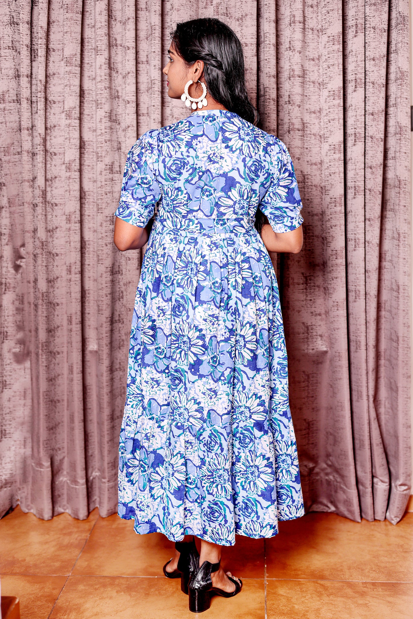 Blue Flower Midi Dress