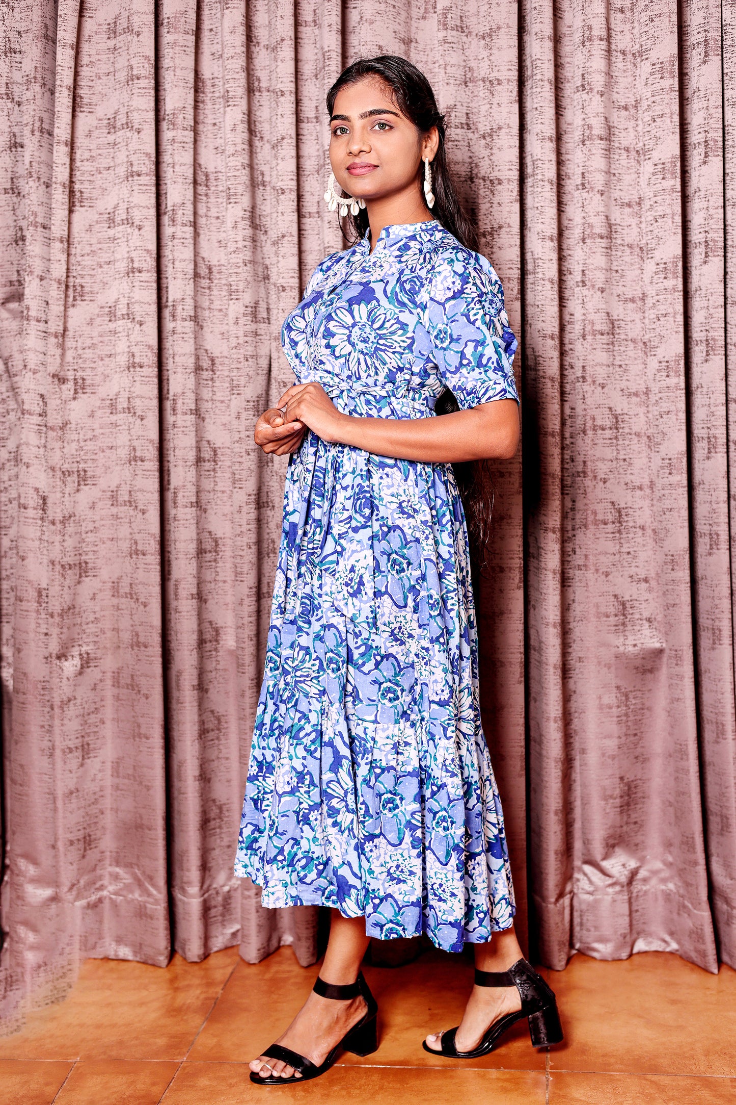 Blue Flower Midi Dress