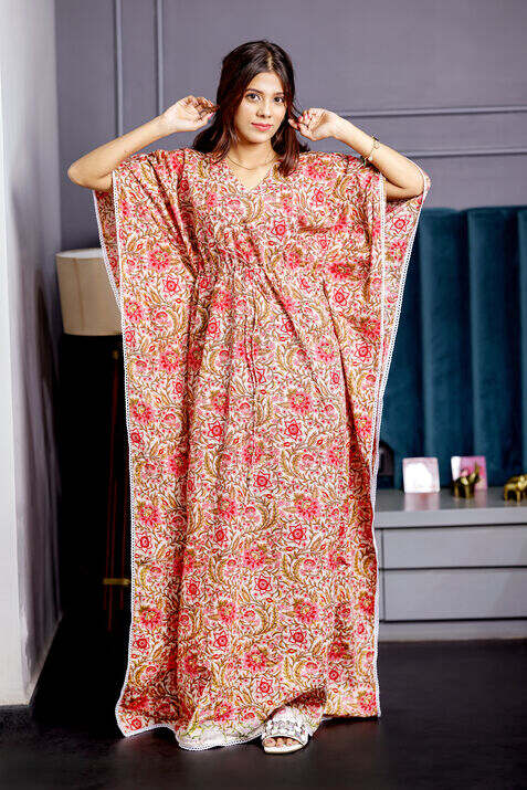 Beige floral love maternity kaftan