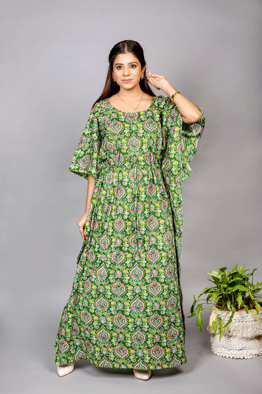 Luxury Floral Cotton Maternity & Nursing Kaftan Dress