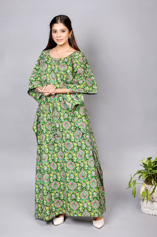 Luxury Floral Cotton Maternity & Nursing Kaftan Dress