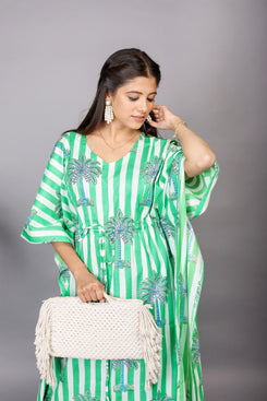 Turquoise Maternity Kaftan and Green Stripe Newborn Combo