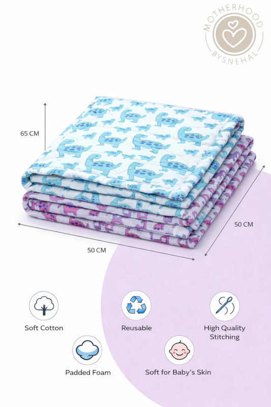 Baby Nappy Changing Mat Combo – Pack of 2 (Pink Dino + Teal Dino)