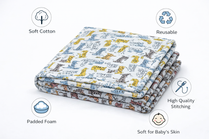 Baby Nappy Changing Mat Combo – Pack of 2 (Grey Yellow Cat + Grey Brown Cat)