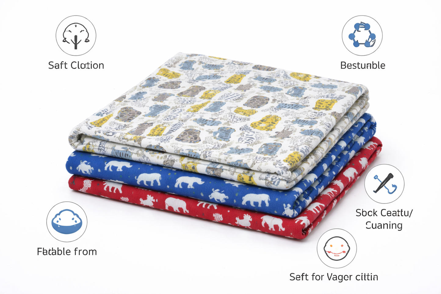 Cotton Baby Nappy Changing Mat Combo – Pack of 3 (Red + Blue + Grey Yellow Cat