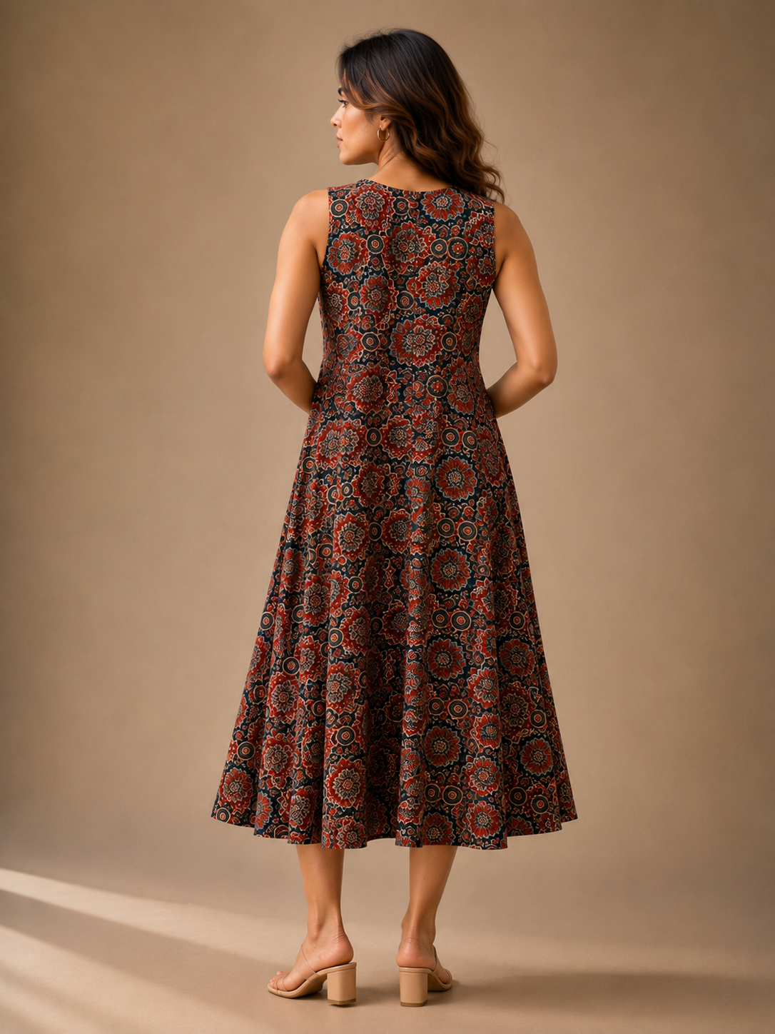 Indigo Rust Floral Midi Dress
