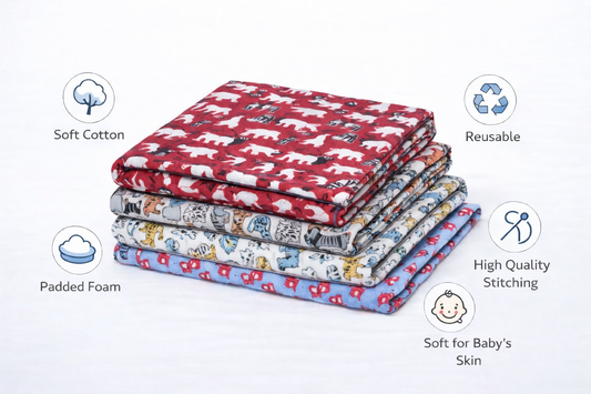 Cotton Baby Nappy Changing Mat Combo – Pack of 3 (Blue + Grey Brown Cat + Grey Yellow Cat)