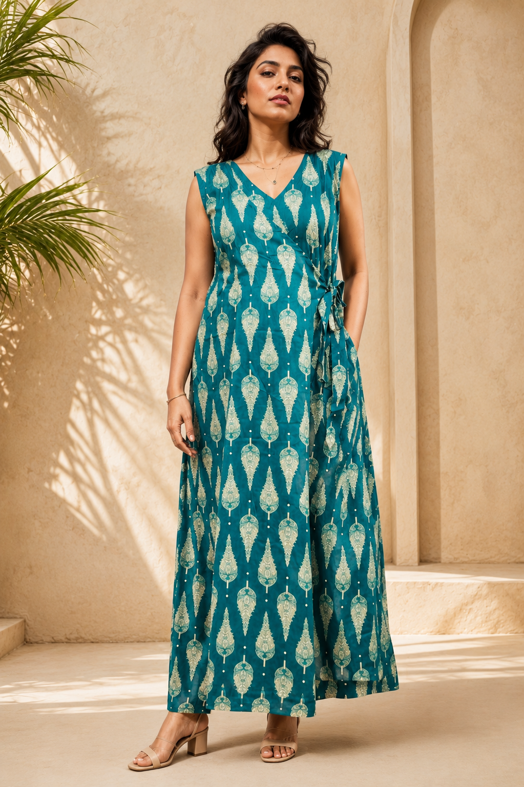 Teal Leaf Angrakha Maxi Dress
