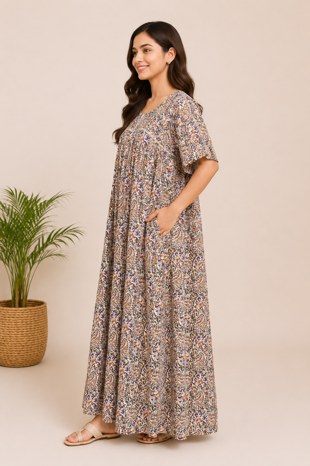 Paisley Print Maternity Home Dress