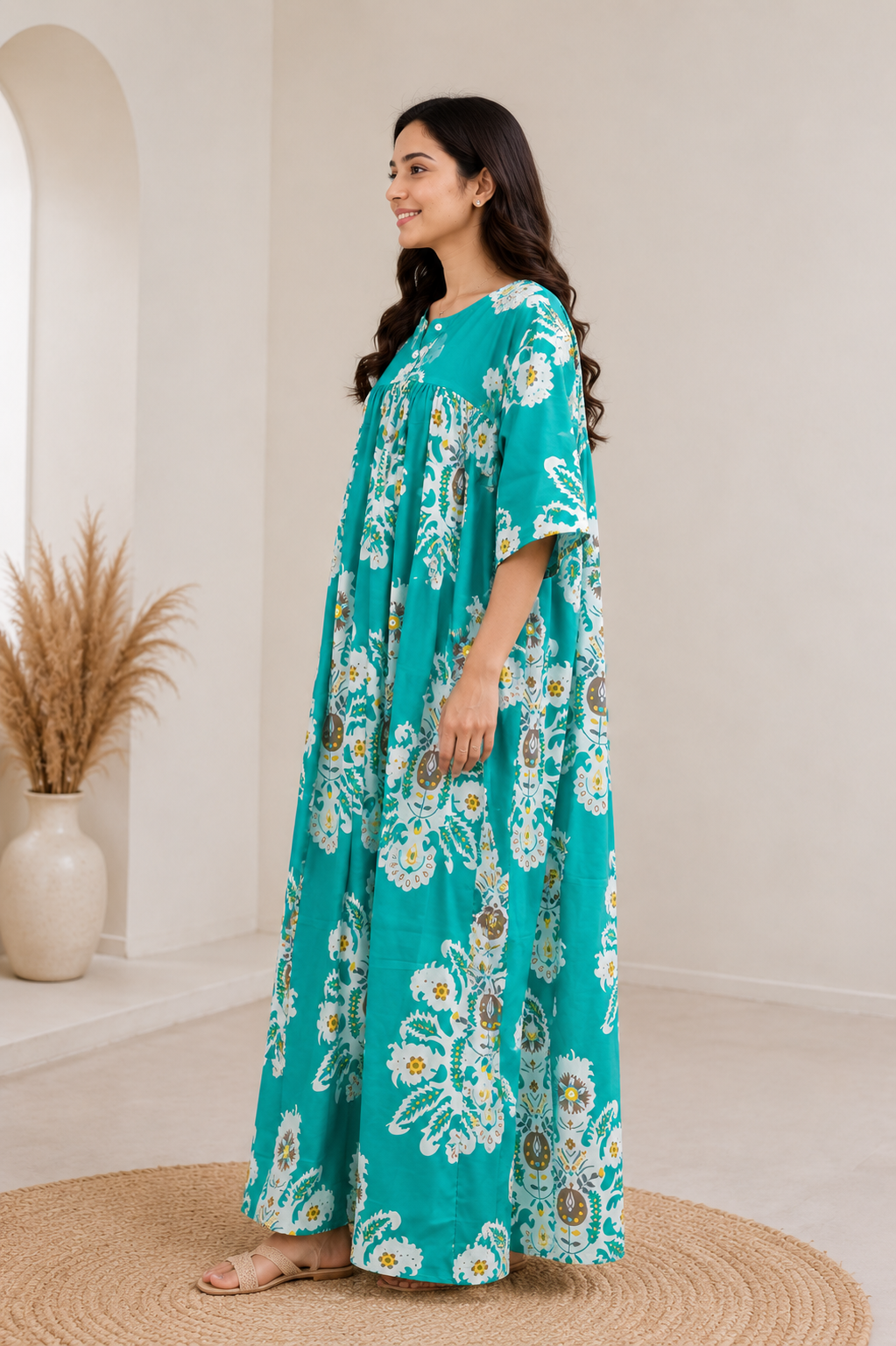 Turquoise Floral Home Dress