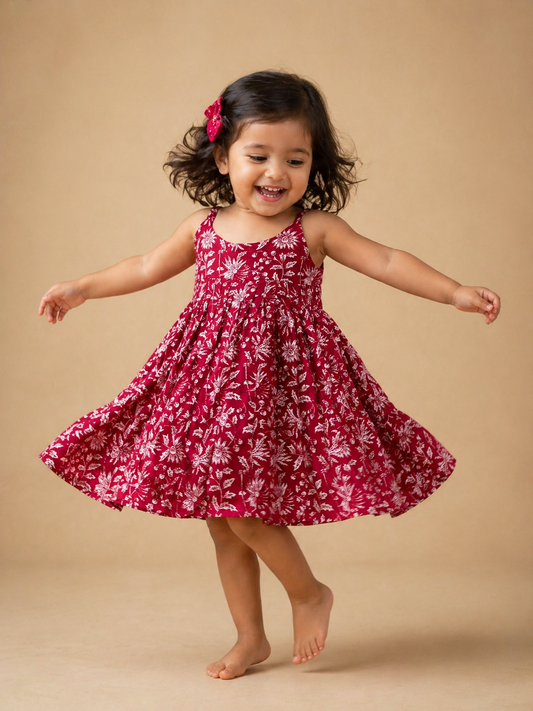 Crimson Bloom Twirl Dress ❤️