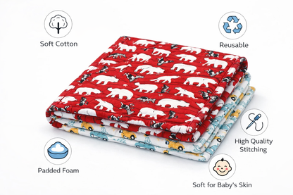 Baby Nappy Changing Mat Combo – Pack of 2 (Red + Teal Yellow Car)