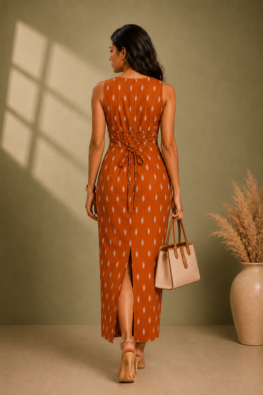 Rust Orange Bodycon Maxi Dress