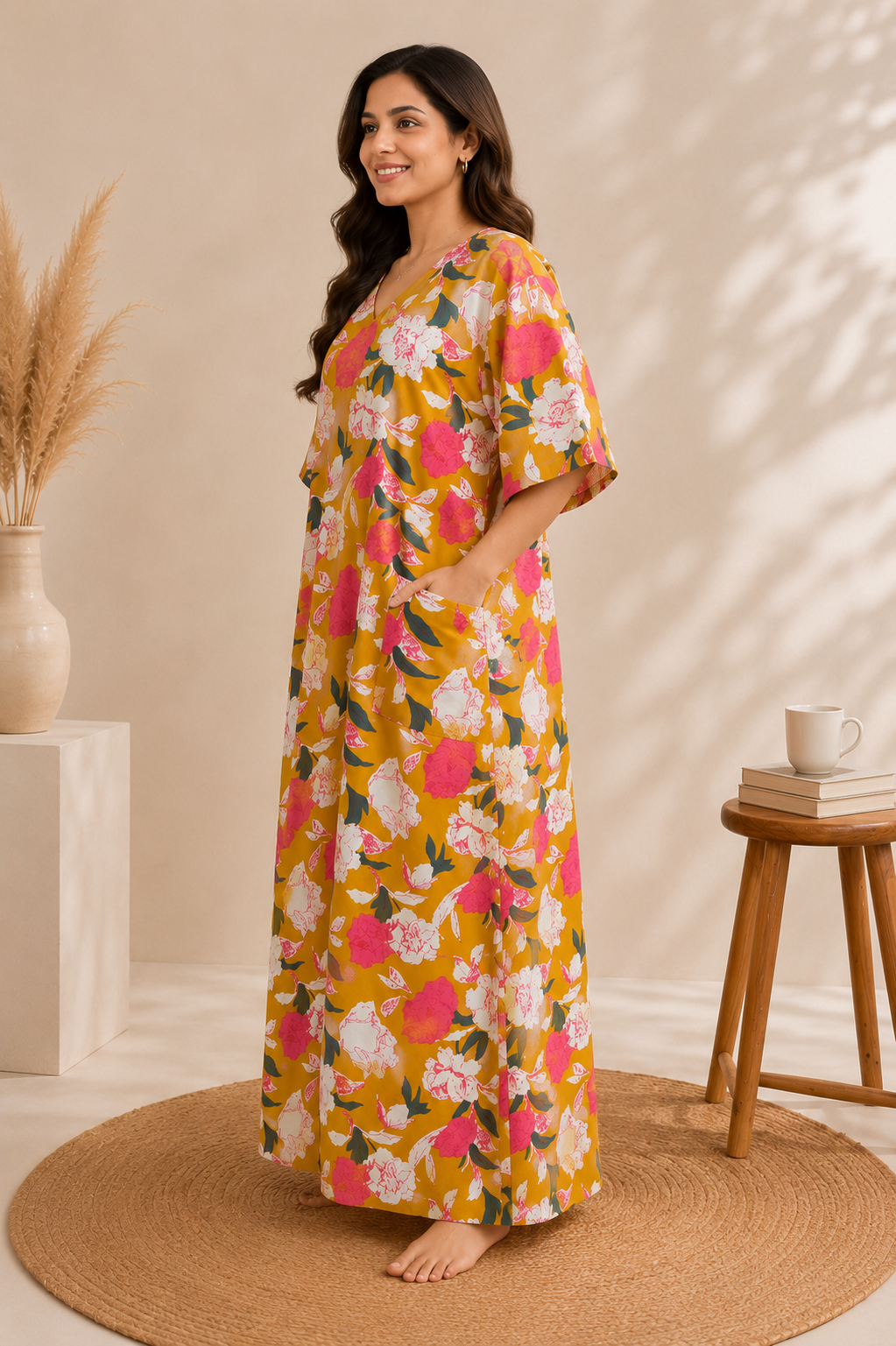 Mustard Floral Home Dress