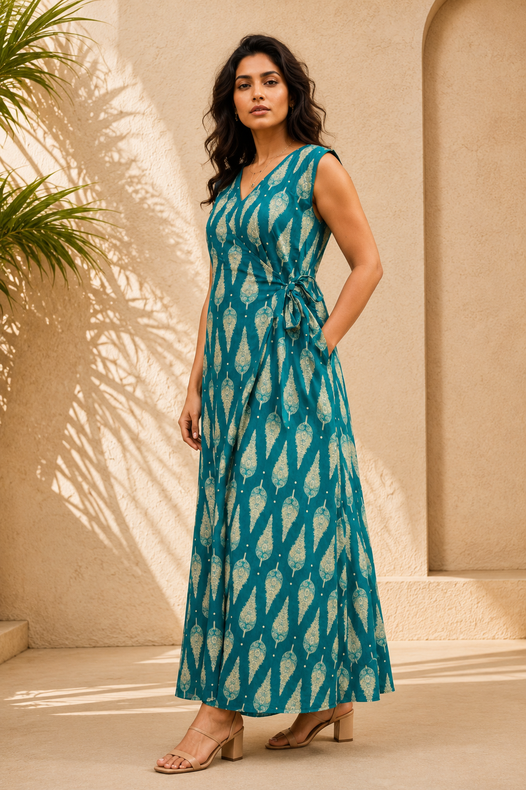 Teal Leaf Angrakha Maxi Dress