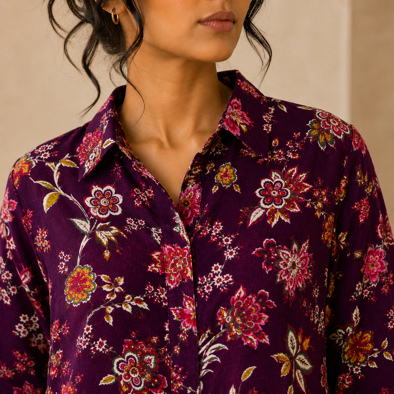 Wine Blossom Maternity Shirt Midi Dress