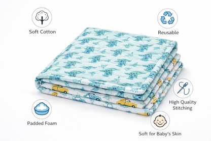 Baby Nappy Changing Mat Combo – Pack of 2 (Teal Yellow Car + Teal Dino)