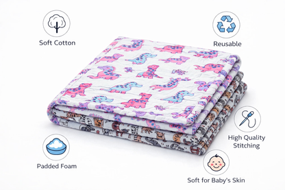 Baby Nappy Changing Mat Combo – Pack of 2 (Pink Dino + Grey Brown Cat)