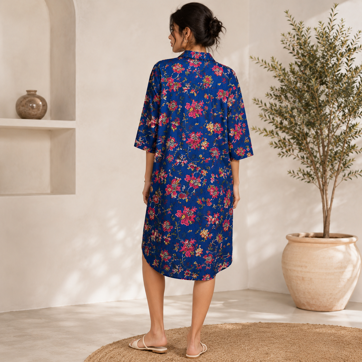 Midnight Bloom Maternity Shirt Midi Dress