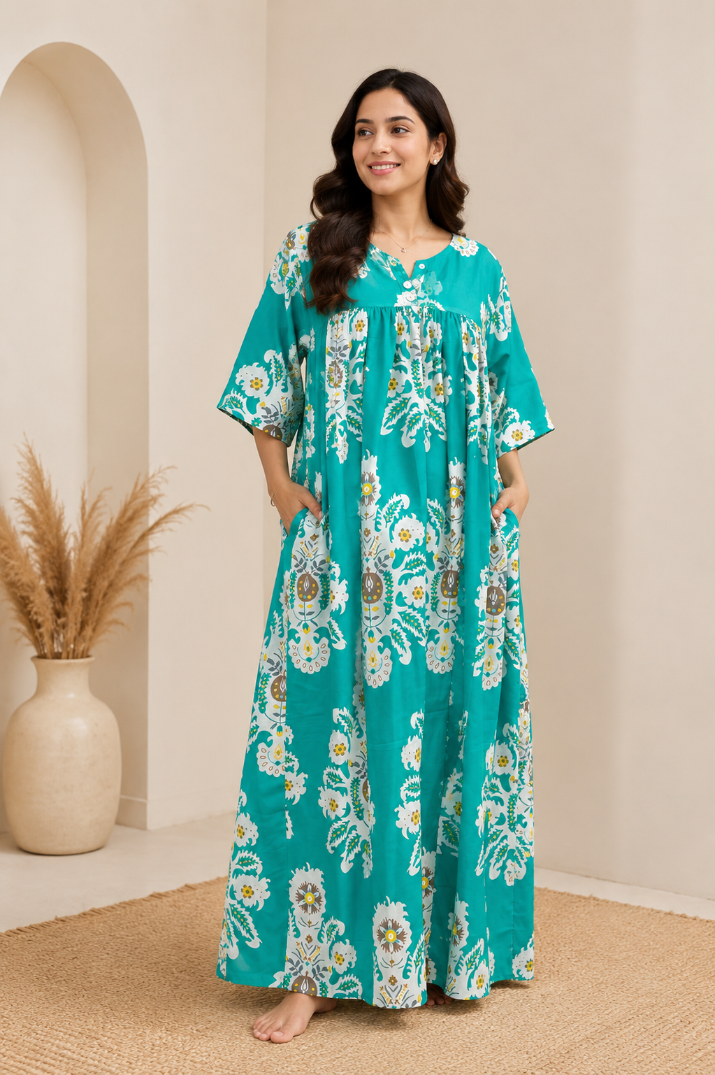 Turquoise Floral Home Dress