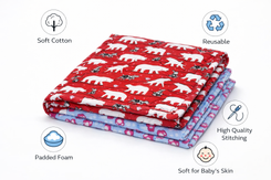 Baby Nappy Changing Mat Combo – Pack of 2 (Sky Blue Teddy + Red)
