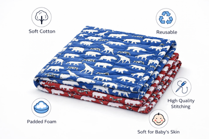 Baby Nappy Changing Mat Combo – Pack of 2 (Blue + Red)