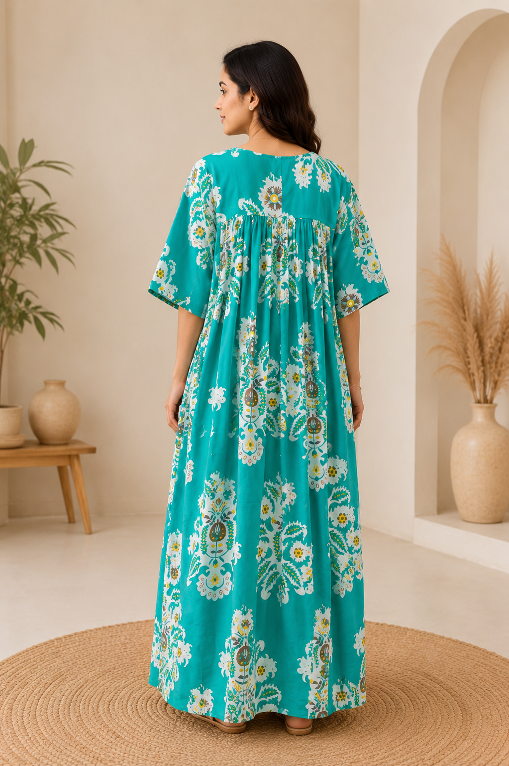 Turquoise Floral Home Dress