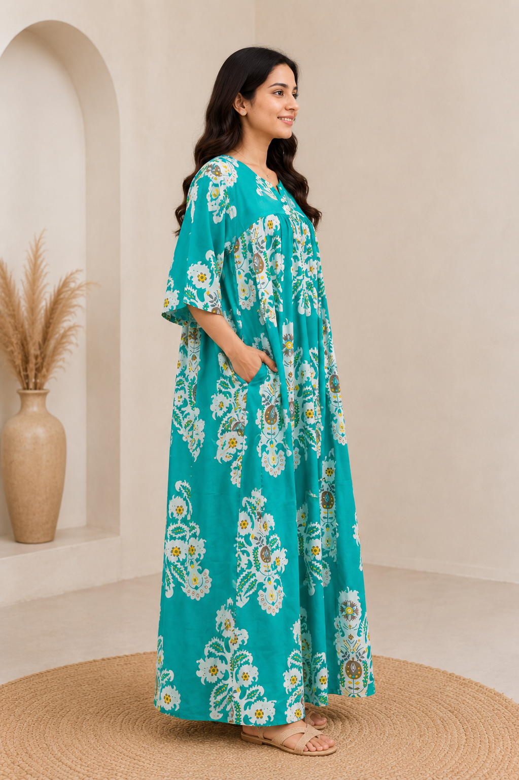 Turquoise Floral Home Dress