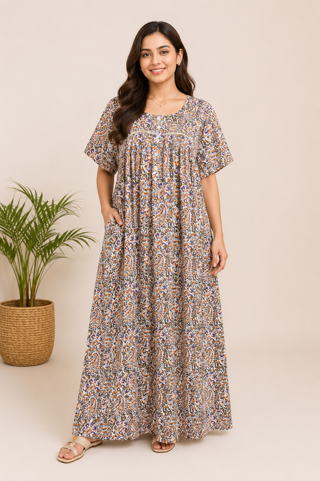 Paisley Print Maternity Home Dress