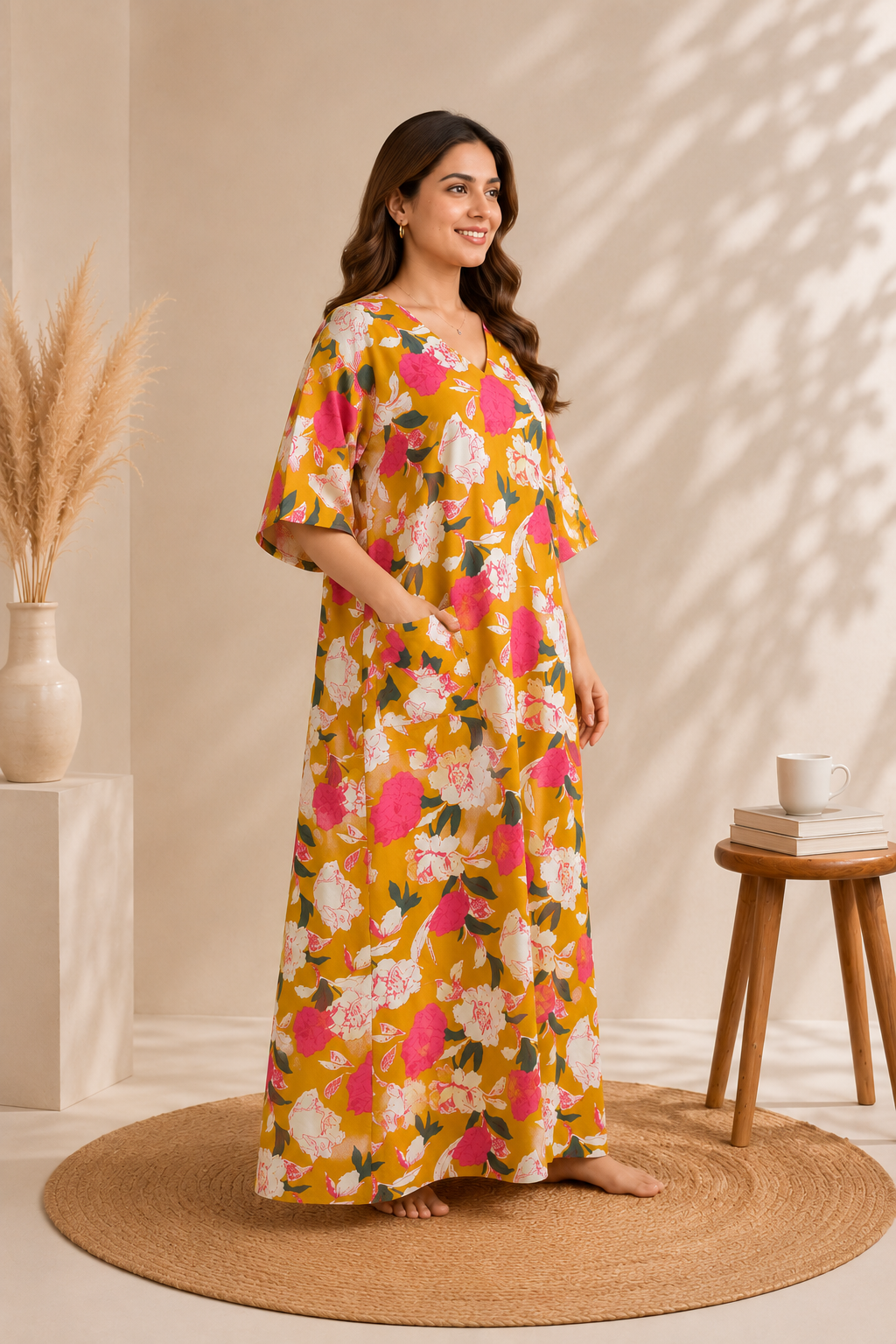 Mustard Floral Home Dress