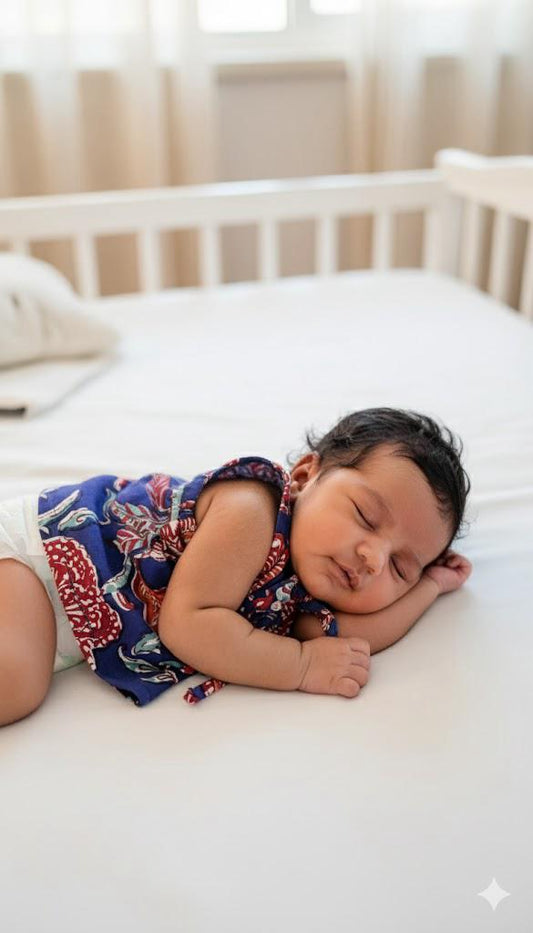 Blue Block Print Cotton Jabla for Newborns