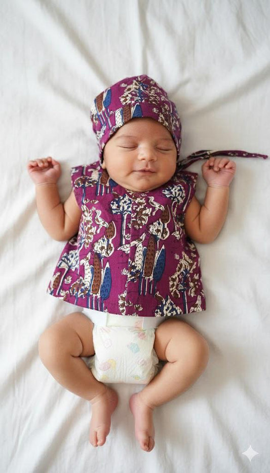 Purple Abstract Forest Maternity Kaftan and Newborn Jabla Combo