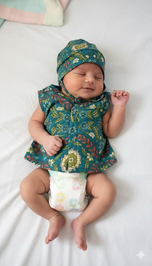 Blue Maternity Kaftan and Teal Floral Newborn Jabla Combo