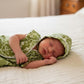 Green Block Print Maternity Kaftan and Newborn Jabla Combo