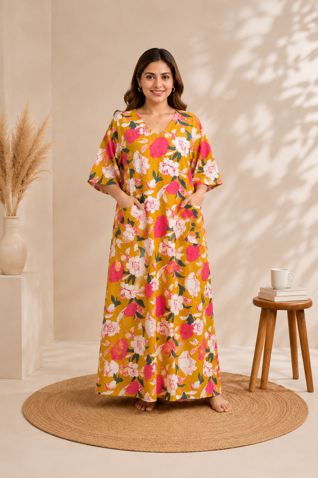 Mustard Floral Home Dress